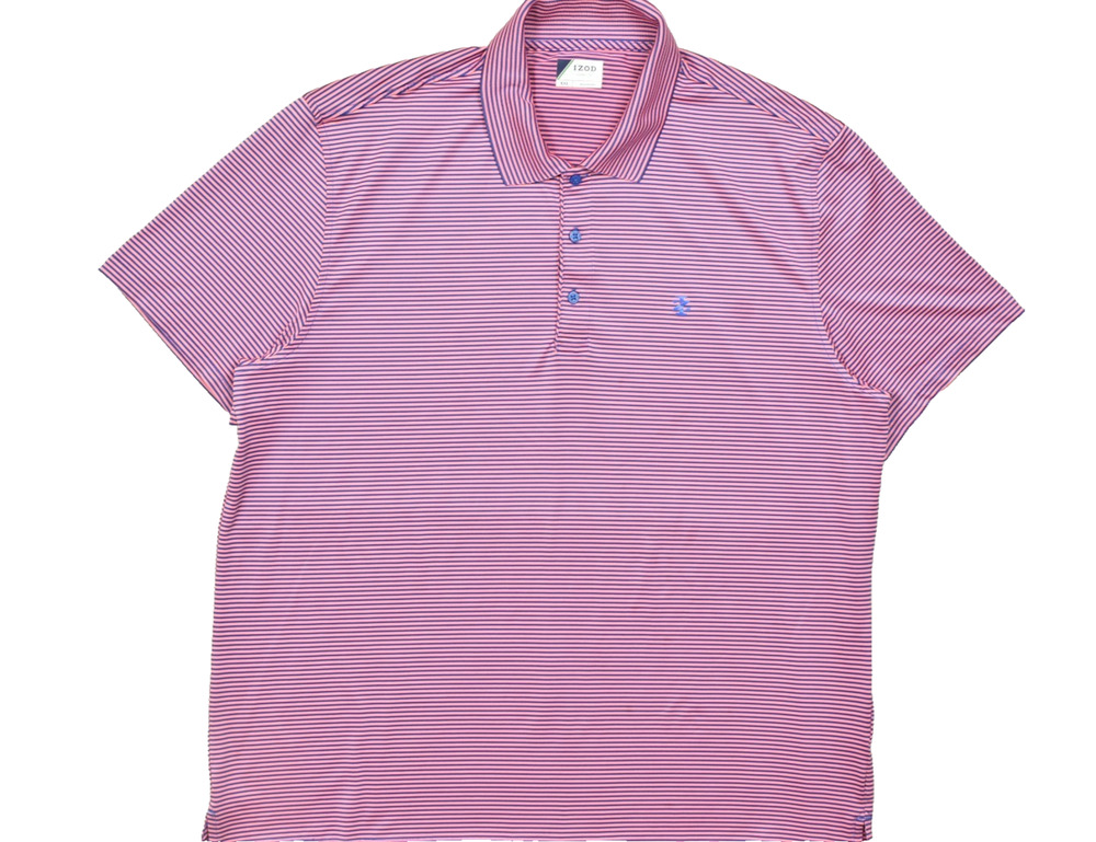 IZOD Golf Men XXL Polo Shirt Pink Blue Striped Short Sleeve Performance Stretch